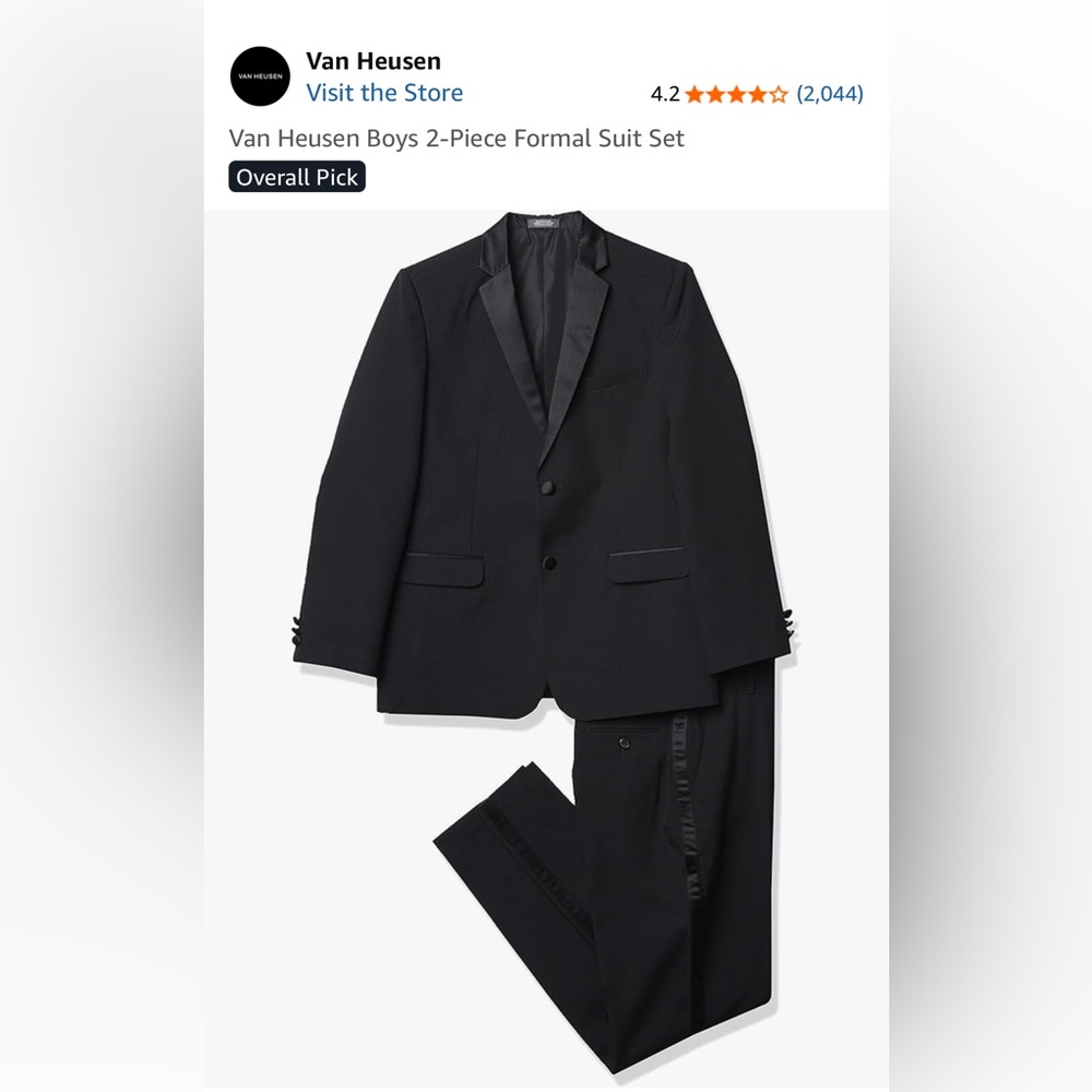 Van Heusen Boys Black Suit Set with tuxedo shirt